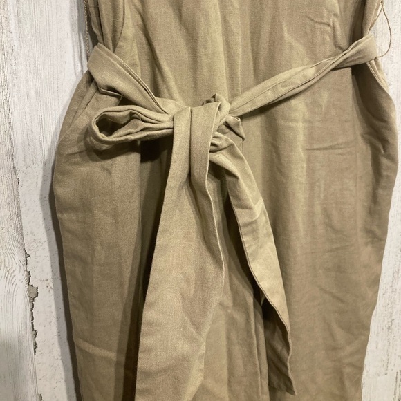 J.Crew Tan Linen Sleeveless V-neck Tie Waist Straight Wide Leg Jumpsuit 6 - Picture 6 of 12